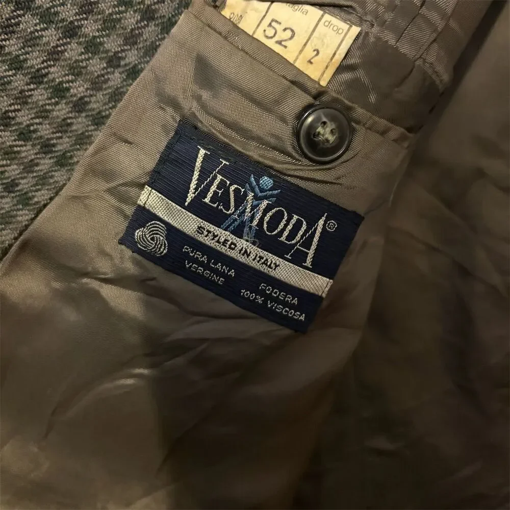 VESMODA Men's Vintage Wool Overcoat Brown Check Size 52